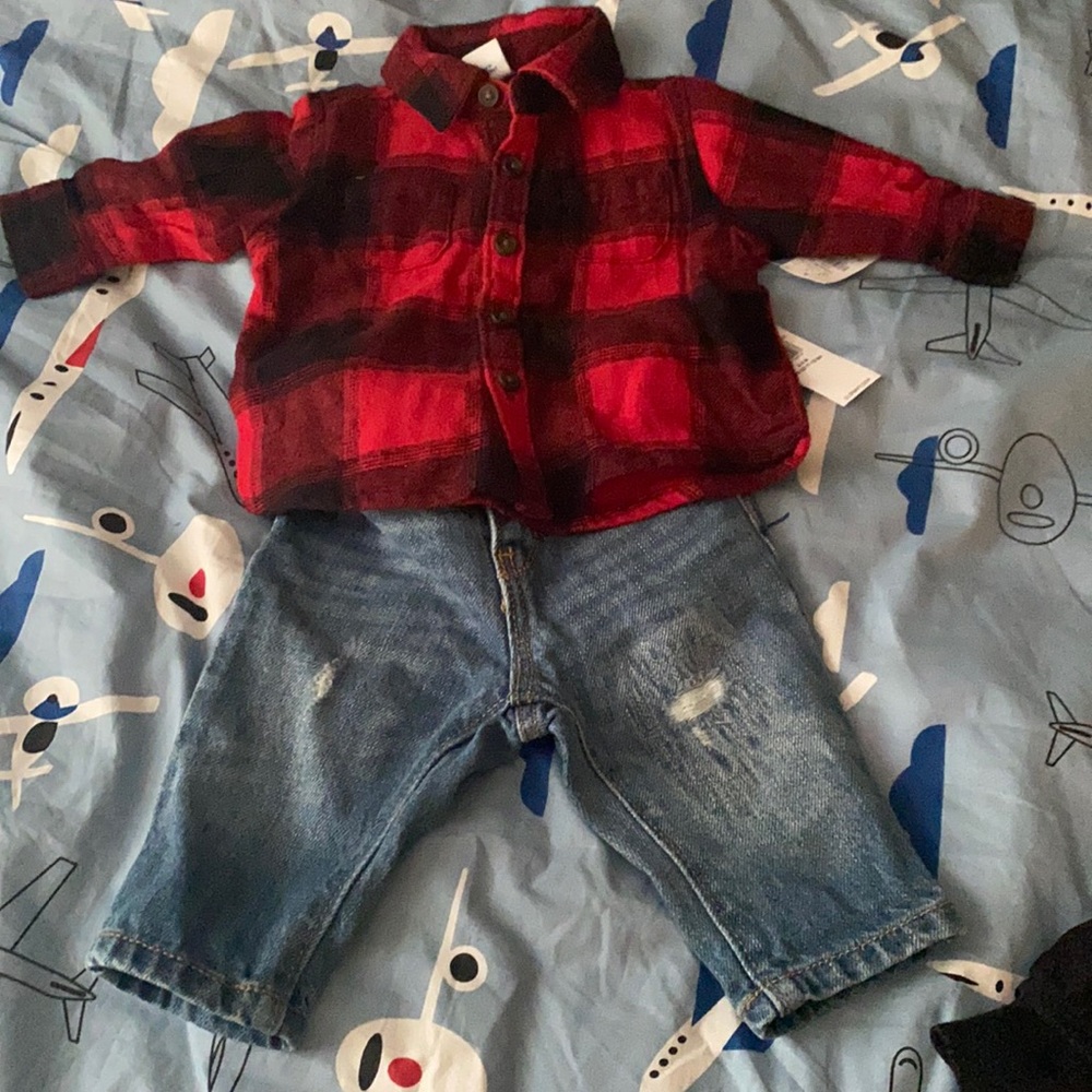 Old navy flannel size 0-3 and old navy jeans size 0-3